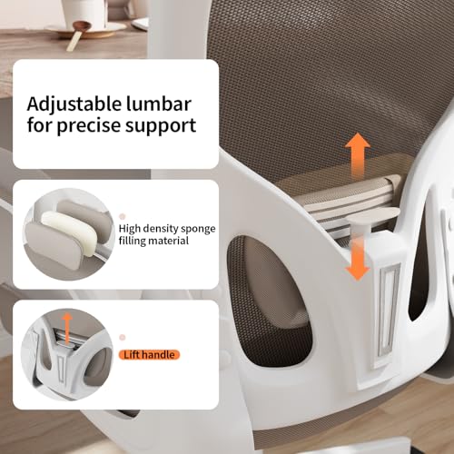 Image of Office Chair Ergonomic Desk Chair with Lumbar Support&Headrest&Flip-up Arms Height Adjustable Rocking Swivel High Computer Chair Multi-Angle from 90 to 125 with 350LBS Capacity(White+Khaki-2)