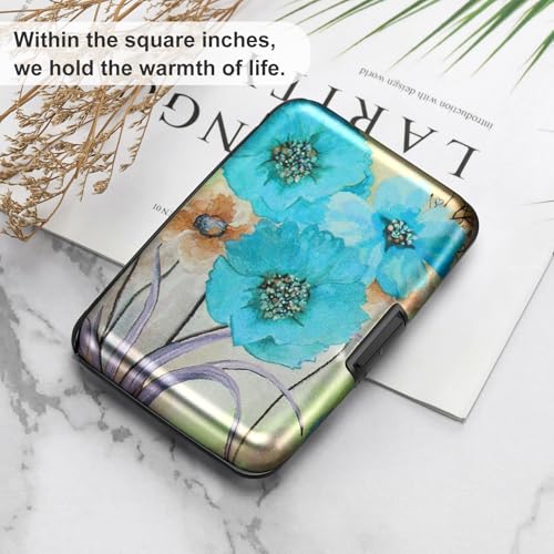 Image of ELFISH Mini RFID Aluminum Wallet Credit Cards Holder Business Card Case Metal ID Case for Men Women(Blue Flower)