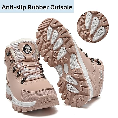 Winter Snow Boots for Womens Mens Hiking Boots, Waterproof Non-Slip Outdoor Fur Warm Shoes Leather Ankle Boots, Size4-14.52