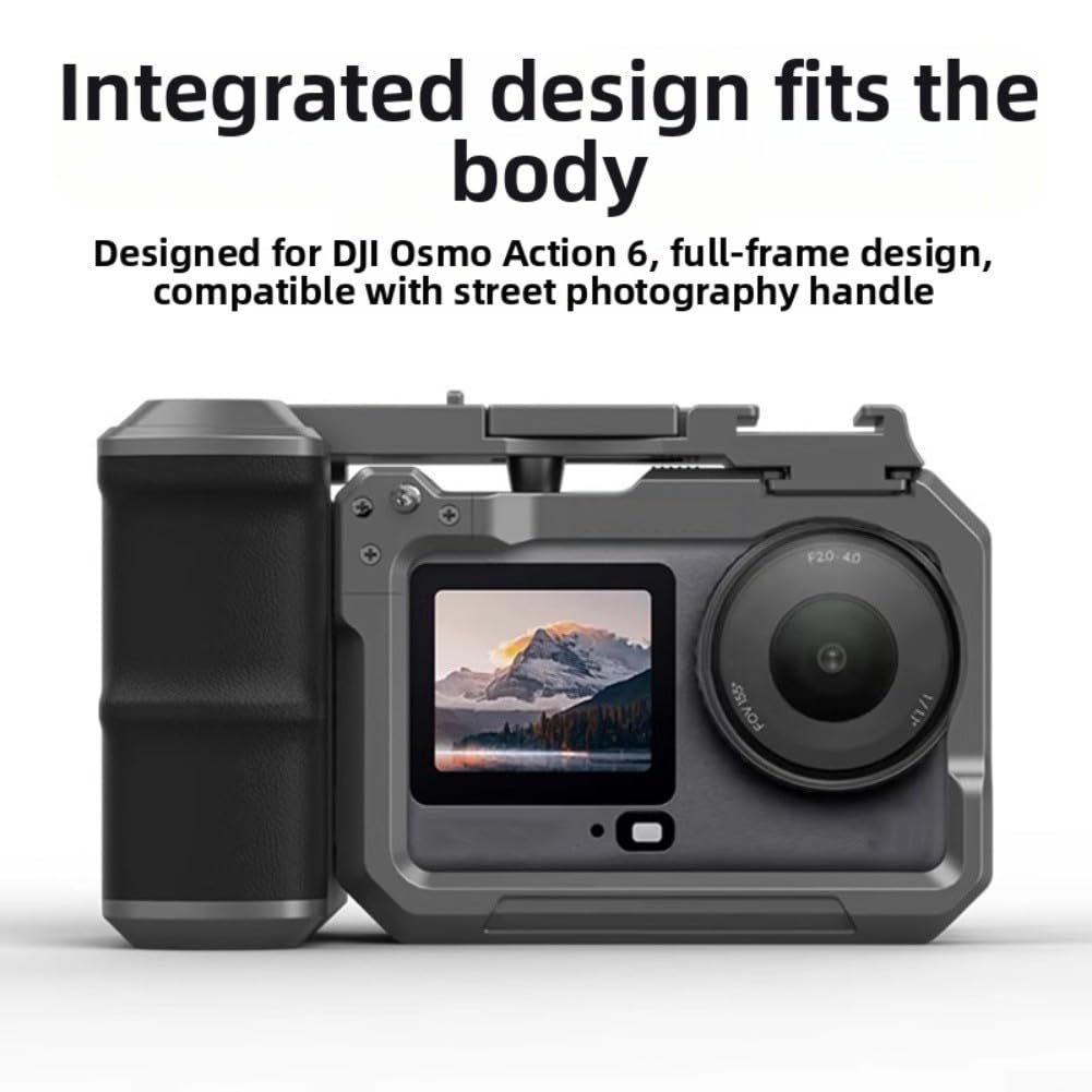 Kit de agarre de mango para DJI para cámara Osmo Action 6 - Marco protector de metal con zapata fría y diseño ergonómico (gris)