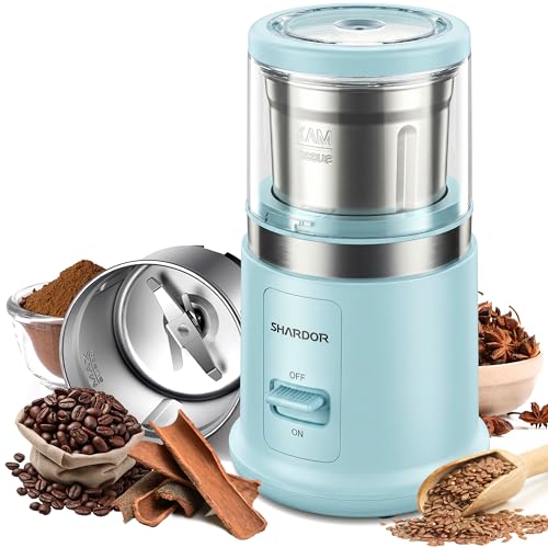 Image of SHARDOR Quiet Coffee Grinder Electric, 70g Removable Bowl Spice Grinder for Coffee Beans, Seeds and Grains, Super Silent Grinding Mill with 60dB Low Noise, 2.5oz Capacity, Blue