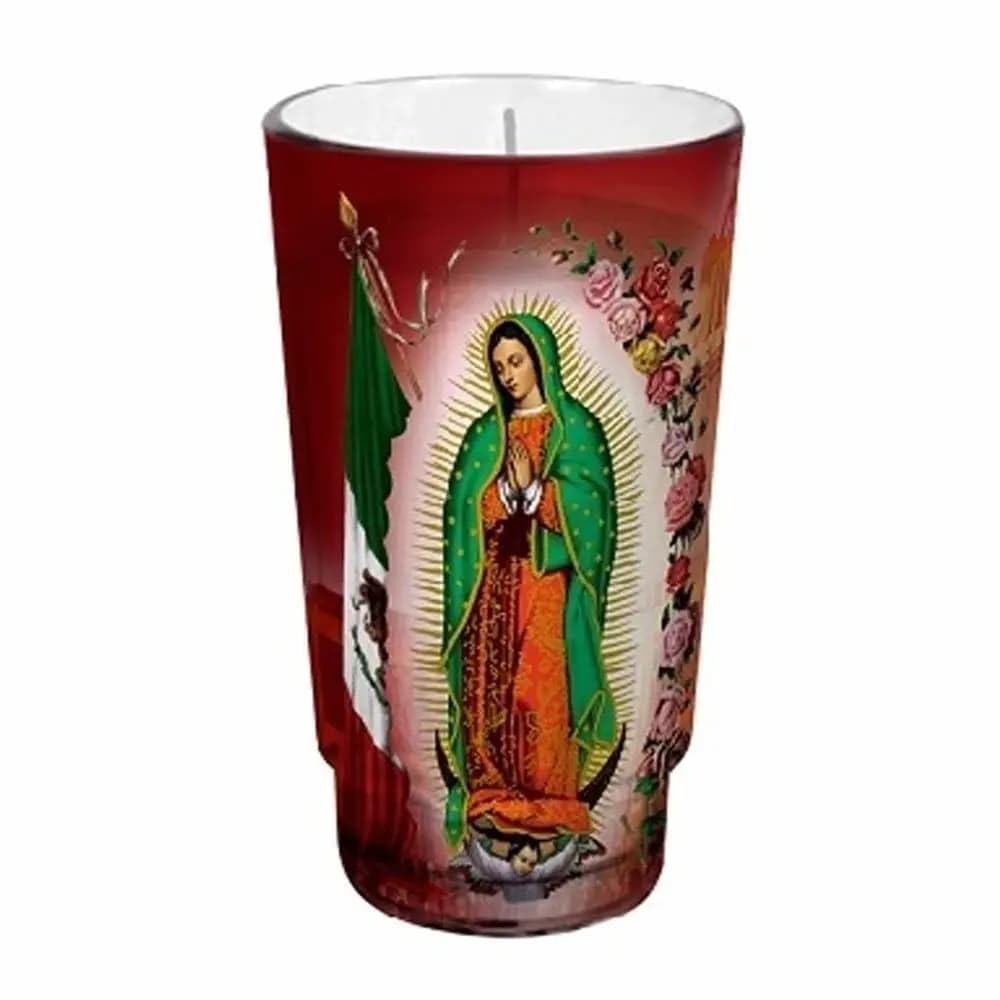 Virgen De Guadalupe Religious Candle, Large White Cup, Unscented