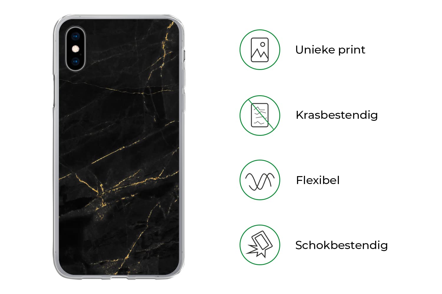 Funda para iPhone XS - Mármol - Negro - Oro - Chic - Aspecto mármol - Diseño - Funda de Silicona/Funda Blanda para teléfono móvil