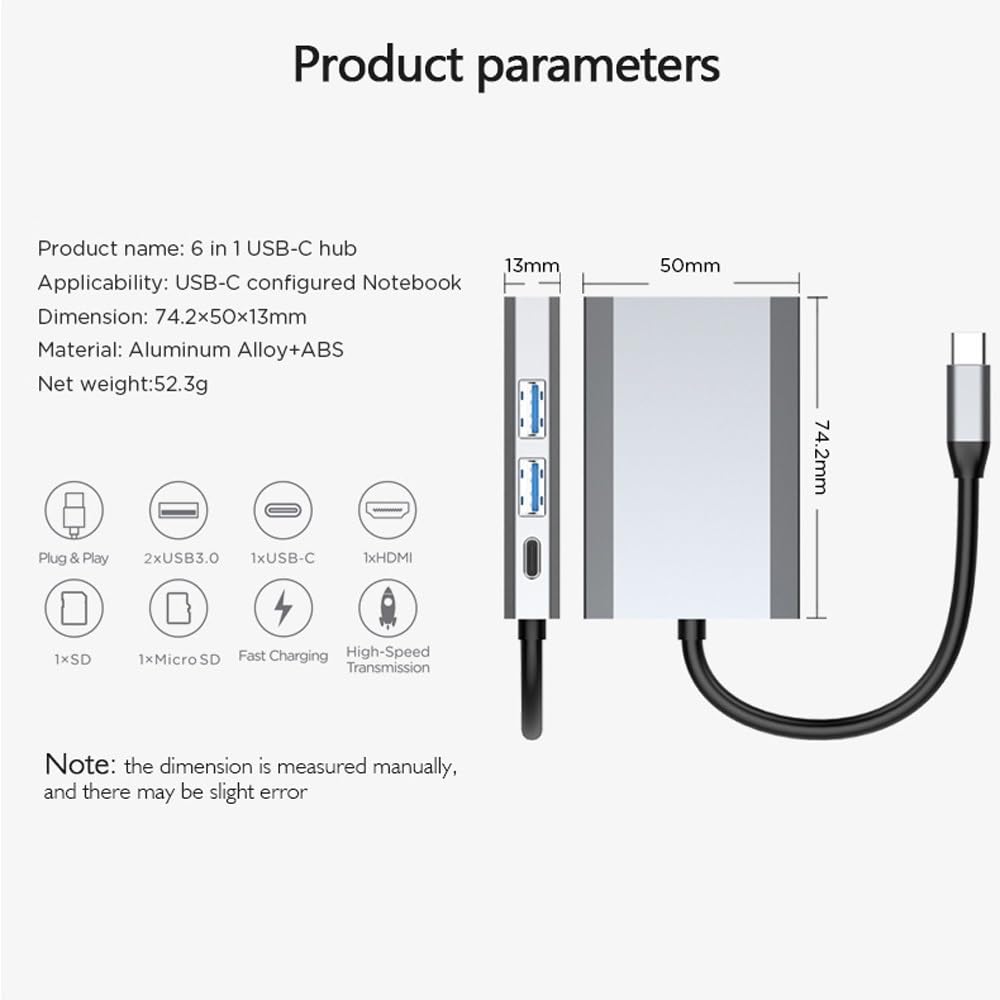 6 in 1 Hub USB Type-C Hub USB Multi Splitter Adapter 6 Porte Hub USB Expander Trasmissione ad alta velocità Plug and Play per PC Computer