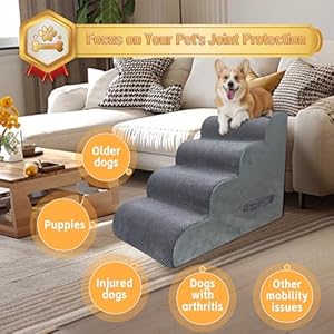 PAWSCART-Dog-Stairs-for-Small-Dogs-196-H-with-30D-Material-Soft-Foam-Pet-Stairs-for-Dog-Portable-Ramp-Non-Slip-Stairs-for-Couch-and-High-Bed-Climbing-4-Step-Dog-Stairs-for-Dog-or-Cat-Grey - Cucciolini Doodles   PAWSCART-Dog-Stairs-for-Small-Dogs-196-H-with-30D-Material-Soft-Foam-Pet-Stairs-for-Dog-Portable-Ramp-Non-Slip-Stairs-for-Couch-and-High-Bed-Climbing-4-Step-Dog-Stairs-for-Dog-or-Cat-Grey