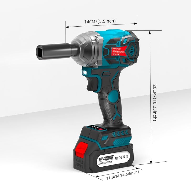 MZG 550N Cordless Impact Wrench,1 * 5.2Ah Lithium-Ion Power Impact Wrenches, 1/2" Cordless Impact Gun for Home/Car/Truck Tire Lug Nut Removal Tool Set