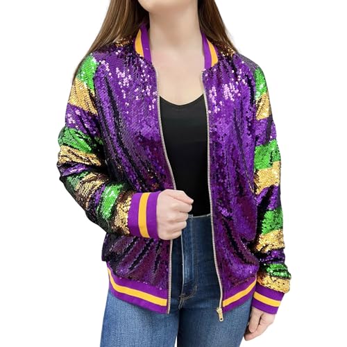 Women's Light up Sequin Jacket Coat Sparkly Long Sleeve Bomber Jackets Glowing Carnival Party Night Club Jacket