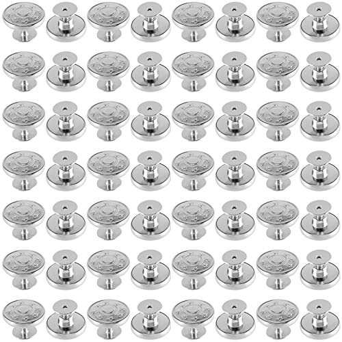 ZEONHEI 80 Stück 17mm Jeans Knöpfe Silber, Ersatz Jean Knöpfe No-Sew Metall Knöpfe, Druckknöpfe Knöpfe zum Schrauben für Cowboy Kleidung Jeans Jacken Hosen Taschen Cover