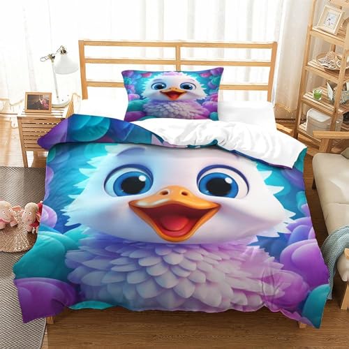Parure de lit oiseau mignon 135x200 housse couette 3D imprimé coloré particules microfibre - 3
