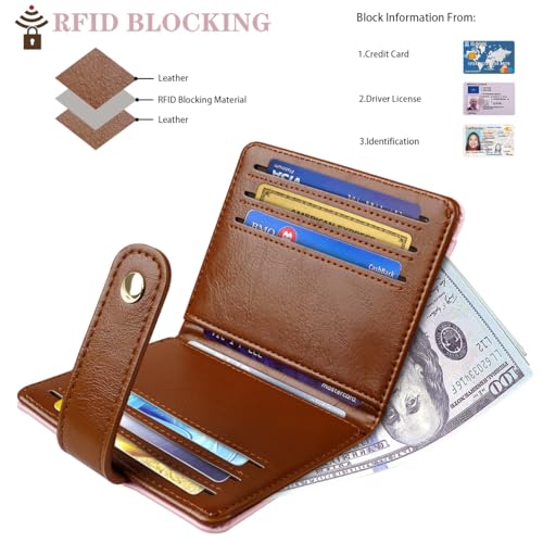 Small Wallets for Women Slim Minimalist for Bifold Credit Card Holder for Pocket or Purse, Pink & Brown2