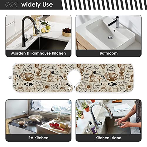coffee theme faucet water catcher mat 2 pack coffee beans drying mat absorbent bathroom faucet handle drip catcher tray bar rv kitchen sink splash guard 23x5 inches