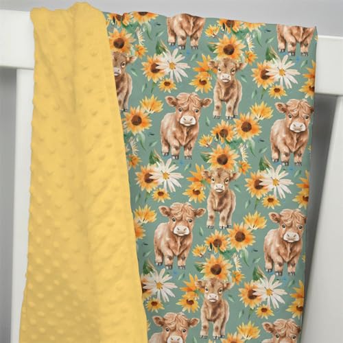 Image of Mink Baby Girl Blanket Highland Cow Sunflower, Western Cowgirl Calf Flower Soft Double Layer Dotted Backing Receiving Swaddle, Fall Autumn Newborn Infant Toddler Nursery Crib Bedding Shower Gift 30x40