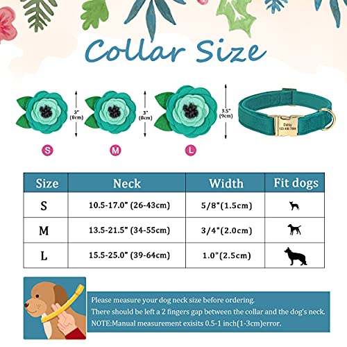 Beirui Soft Velvet Girl Dog Collars With Removable Flower Accessories - Personalized Cute Dog Collar With Custom Name Plate Engraved - Adorable Collar For Small Medium Large Dogs (Green,S) #TOP5