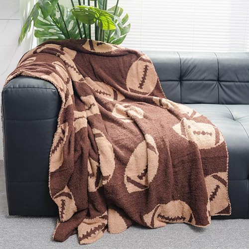 Cozy Football Throw Blanket Lightweight Soft Sports Bedding for Adults Warm Plush Reversible Rugby Game Blanket Great Holiday Throw Blanket for Bed Sofa Dark Brown 51x63 inches