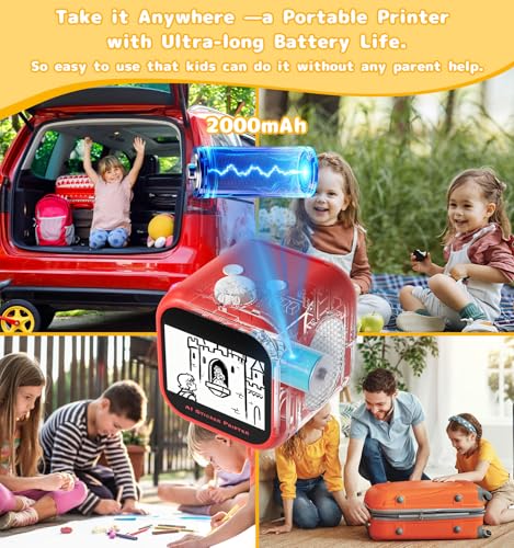 Image of AI Voice Sticker Printer, 3.5 inch HD Touchscreen Mini Thermal Inkless Printer with Ambient Light, WiFi Portable Sticker Maker Machine with 2000mAh Battery for Kids DIY, Journaling & Gift(Red)