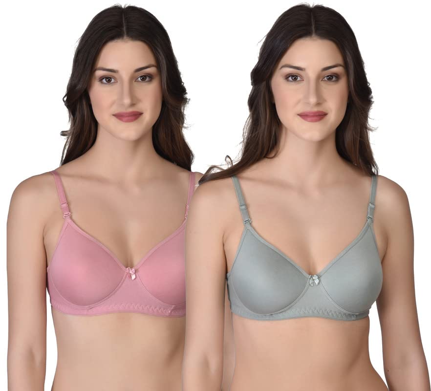 Image of Women's Cotton Lightly Padded Non-Wired T-Shirt Bra Pack of 2 (Reg HC-P2 Multicolor 30)
