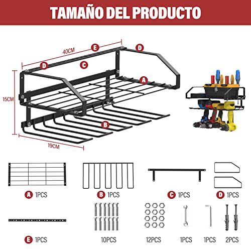 Bostana Power Tool Organizer 2Layer, Garage Storage Shelves,Metal Wall Mounted Shelves, Utility Tool Rack For Cordless Drill,Suitable For Workshop And Warehouse, Gift For Father's Day #TOP5