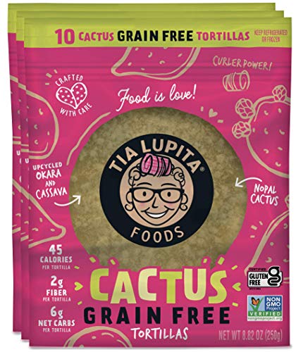 Tia Lupita Grain Free Tortillas | 3 Packs x 10 Tortillas per Pack - Low Carb, High Fiber, Low Calorie (45 Calories Each), Non GMO, Gluten Free - Cactus, Cassava and Okara (upcycled soy bean flour)