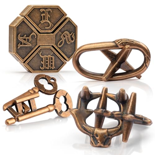 GVKES Fun Metal Brain Teaser Puzzle Games - 4 Pcs Adults Mind Travel 3D Toys -Teens IQ Insight...