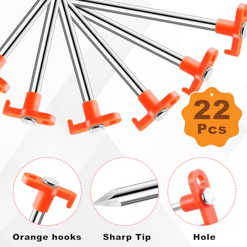 CHERAINTI-Tent-Stakes-22-Pcs-Heavy-Duty-Metal-Stakes-for-Ground-with-Storage-Bag-984-Inch-Galvanized-Non-Rust-Camping-Tent-Pegs-Ground-Spikes-for-Camping-Tarp-Garden-Hiking-Orange