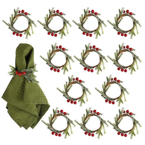 Handmade Pine Needle Napkin Rings Set of 12 - Festive