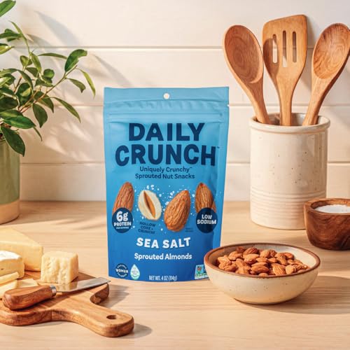 Image of Daily Crunch Sprouted Almonds and Dehydrated Nuts for a Unique Crunch, Keto Friendly, Non-GMO Zero Seed Oils, Gluten Free, 4oz (2 Pack, Sea Salt)