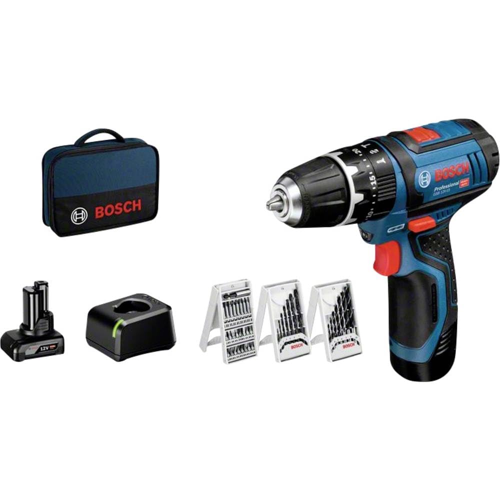 Bosch 06019B690G Taladro percutor a batería GSB 12V-15 12V 380/1300rpm 30/14Nm + 2 baterías + cargador GAL 12V-20