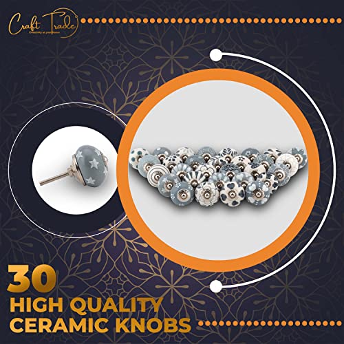 Image of Craft Trade Ceramic Cabinet Knobs for Drawer Wardrobe Kitchen Cabinet Dresser Desk Furniture Cupboard Vintage Decorative Home Interior Decor - Pack of 30, Grey