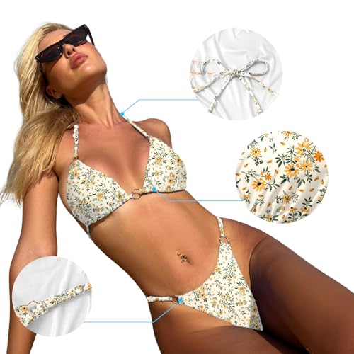 Image of MIKETAI Sexy Bikinis for Women 2 Piece Bikini Spaghetti Strap Swimsuits Solid Color Bathing Swimwear Triangle Bathing Suit