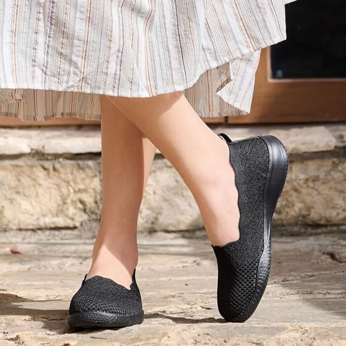 poemlady Women's Walking Shoes - Mesh Slip on Sneaker Knit Round Toe Casual Memory Foam Low Wedge Nurse Shoes for Work4