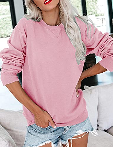 Orchidays Womens Casual Crewneck Sweatshirts Long Sleeve Cute Tunic Tops Loose Fitting Pullovers (Pink,Small,Adult,Female,Us,Alpha,Small,Regular,Regular) #TOP1