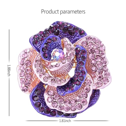 Image of Rhinestone Rose Brooch Pin for Women Girls Fashion Crystal Blossom Flower Brooch Lapel Pins Elegant Dress Accessories Jewelry Boutonniere Corsage for Hat Bag Suit Tie Gift Wedding Holiday
