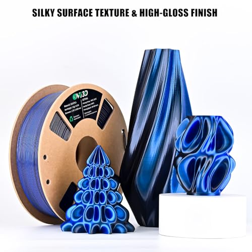 Image of OVV3D Silk PLA Filament 1.75mm, Dual Color PLA Filament 3D Printer Filament, Black Blue 3D Printing Filament + /-0.02mm, 1kg Spool /2.2lb