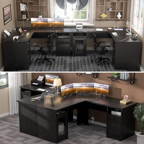 60 Inch L-Shaped Office Desk with Drawers and Power Outlet