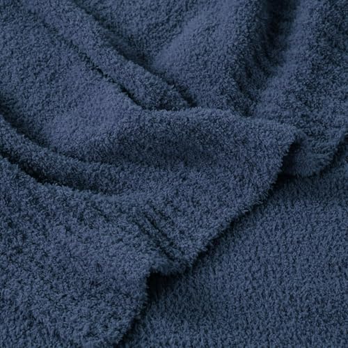 Jooja, gestrickte gemütliche Bettdecke, plüschig, flauschig, weich, Queen Size, luxuriöse Bettdecke, 229 x 229 cm, Marineblau – Ansicht 4