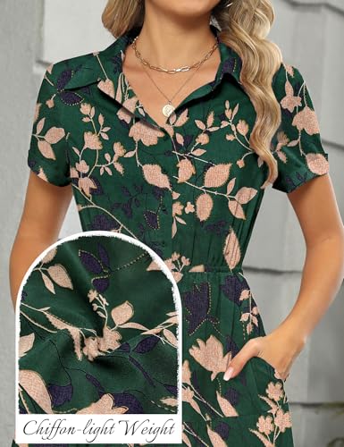 Image of Kranda Women 2026 Summer Collared V Neck Short Sleeve Button Down Chiffon Long Tiered Floral Maxi Dress with Pockets
