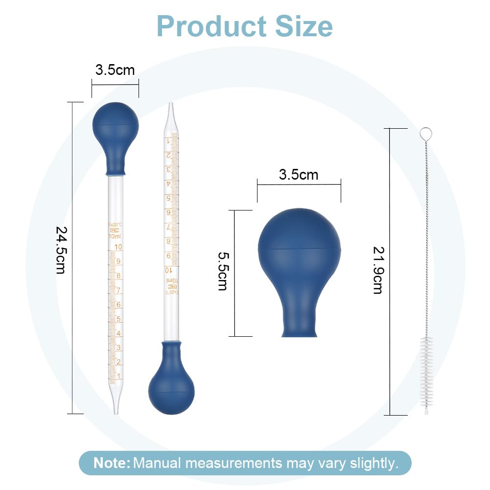 Produktbild von 2er-Set Glaspipetten 10 Ml Mit Gummiball + Reinigungsbürste – Graduierte Laborpipetten, Wiederverwendbar Für Öle, Chemie, DIY