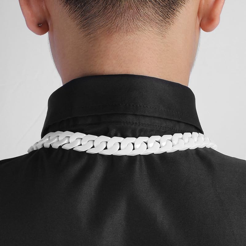 12mm Cuban Link Chain for Men Stainless Steel Silver Mens Chain Necklaces Ceramic White Miami Curb Chain Necklace Hip Hop Jewelry for Men Women4