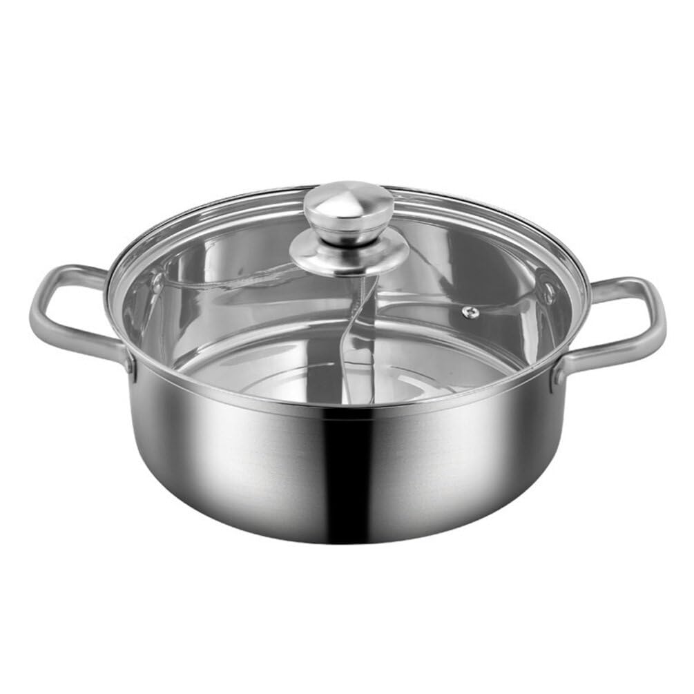 Yin Yang Hotpot Hot Pot Pan van roestvrij staal, met scheidingswand voor inductiekookplaat, gasfornuis, glazen deksel (32 cm