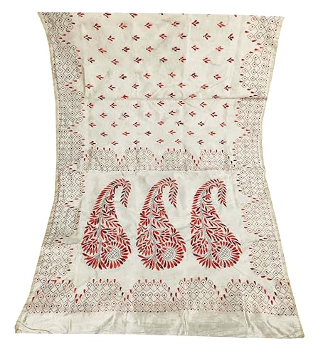 Image of SHRISTI CLOTHINGS Women's Hand Embroidered Cotton Silk Kantha Stitch Saree with Blouse Piece (SB430324 TWD73)