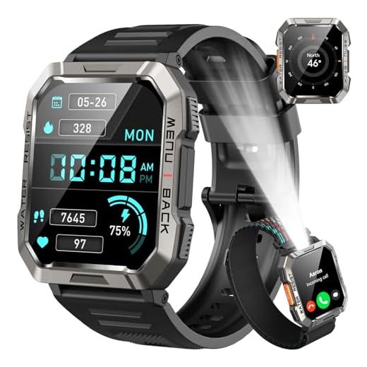 Smartwatch Herren Militär, 100 Tage Akkulaufzeit/LED Taschenlampe/Kompass/2 Armbänders/IP68 Wasserdicht, 100+Sportmodi Sportuhr, Anrufe tätigen/Empfangen Smartwatch Outdoor Fitnessuhr für Android iOS