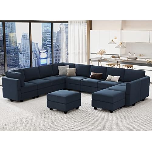 Belffin Modular Sectional Sofa with Ottomans Velvet Oversized U Shaped Sofa Couch with Storage Seats Sofa Set with Reversible Chaise Velvet Blue… U