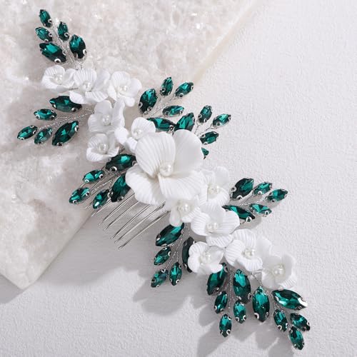 Peine grande con piedras y flores blancas decorativas miniatura 1