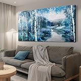 Arjun Birch Tree Large Canvas Wall Art for Living Room Landscape Picture Nature Forest Painting Bedroom, Big Size Artwork Textured Framed Home Office Wall Décor 58'x29'