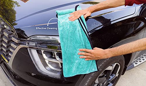 Image of SOFTSPUN Microfiber Cloth for Car - 800 GSM, 50x60 cms, 1 Pcs, Aqua Blue Twisted Loop Super Absorbent Towel - Edgeless Design with Plush Pile and Lint Free Cloth for Drying and Detailing.