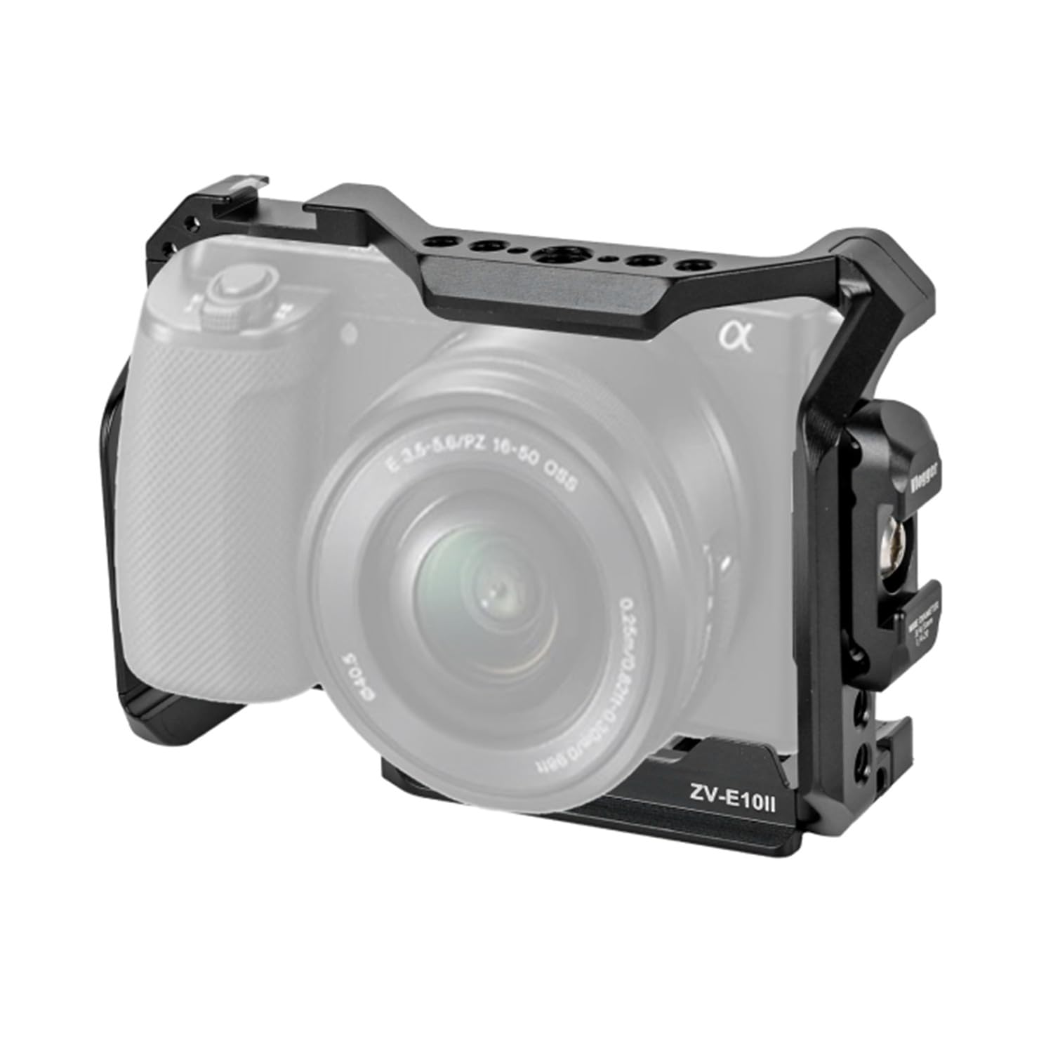 Gabbia ZV-E10 II, gabbia per fotocamera Alpha ZV-E10 ii/ZVE10 ii, con blocco tracolla per fotocamera e morsetti per cavi HDMI/SDI/USB-A/USB-C/Type-C, supporto cavo di diametro 2 ~ 6 mm
