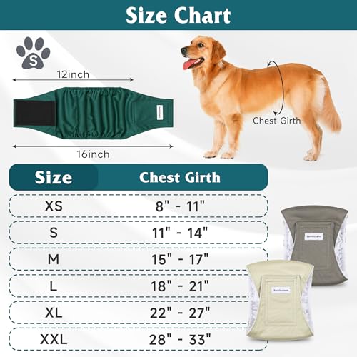 Image of 5 Pack Dog Diapers Male, High Absorbing Dog Wraps, Belly Bands for Male Dogs with Incontinence or Frequent Urination, Washable Doggie Diapers Green M