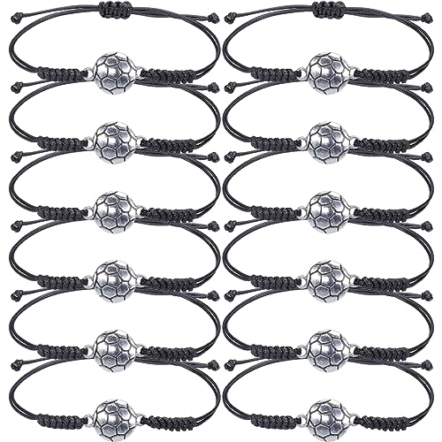Lot de 12 Bracelets de Football Tressés à Cordon Réglable - Bijoux Cadeaux pour Enfants, Amis, Amoureux et Couples - Bracelets de Corde avec Breloque en...