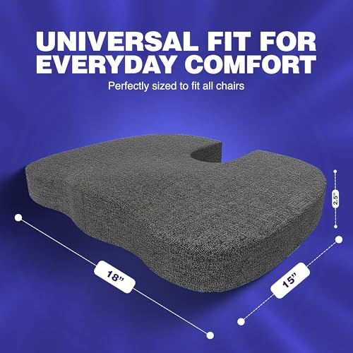 Image of WELLGIVER Memory Foam Coccyx Seat Cushion - Orthopedic Chair Pad for Tailbone, Sciatica & Lower Back Pain Relief | Ideal for Office Chairs, Car Seats & Home Use | Removable & Washable Cover