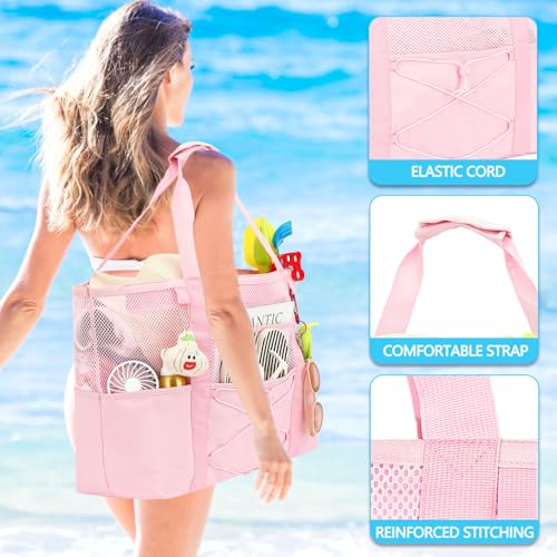 Image of Fammart Mesh Beach Bag for Women, Large Beach Toy Pool Bag with Zipper Pocket, SandProof Cruise Essentials 2026 Family Travel